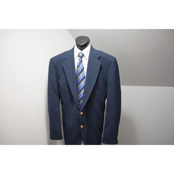 VTG Stafford Gold Button Blazer Sports Blue Navy Jacket Mens 48 L - Picture 1 of 11